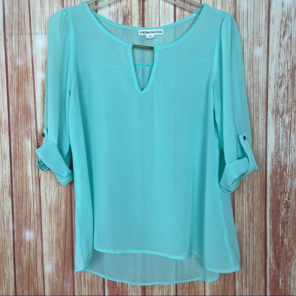 Excuse Me Miss Mint Keyhole High Low Blouse (S)
